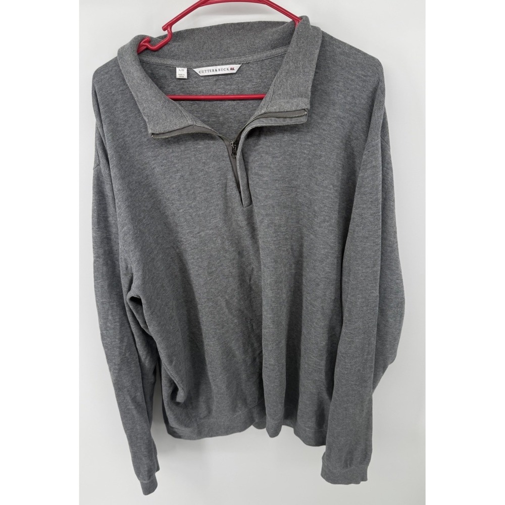 Cutter & Buck Men's XL Gray 1/4 Zip Pullover Cotton Long Sleeve Sweater